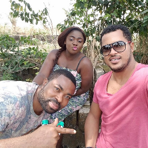 Tracey Boakye, Samuel Ofori and Van Vicker on set of 