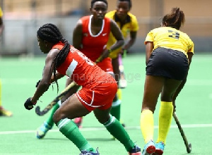 A scene from the women's hockey game between Ghana and Kenya