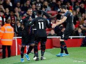 Zaha joins Jordan to celebrate one of his goals