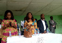 Catherine Abelema Afeku  addressing the beneficiaries during her visit