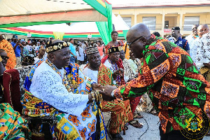 President Akufo-Addo exchanging pleasantries with the chiefs and people of the Volta Region