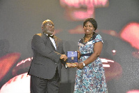 Pearl Anakwa receiving Innovative Project Award on behalf of MTN