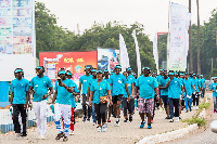 Some of the workers participating in the health exercise