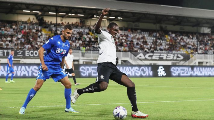 Emmanuel Gyasi (right) in action for his club