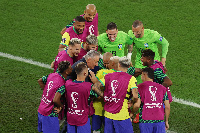 Brazilians celebrate one of their four first-half goals