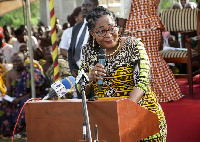 Mrs. Lordina Mahama addressing residents at Tarkwa Nuaem