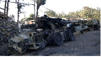 Military vehicle damaged by rebels in Dessie town of Amhara city, Ethiopia