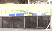 The wooden pitch panels at Accra Sports Stadium