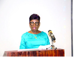 Ghana Shippers Authority CEO, Ms. Benonita Bismarck delivering her welcome address