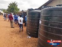 Some of the polytanks on display after it was presented to the constituents