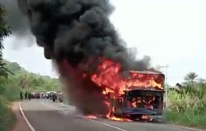 A bus burning