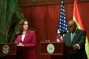 US Vice President Kamala Harris (left) with President Akufo-Addo at the Jubille House on March 27