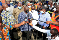 Dr Mahamudu Bawumia, Vice President of Ghana interacting with press at Kantamanto market