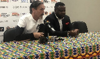 Legon Cities coach Goran Barjaktarevic with their spokesperson