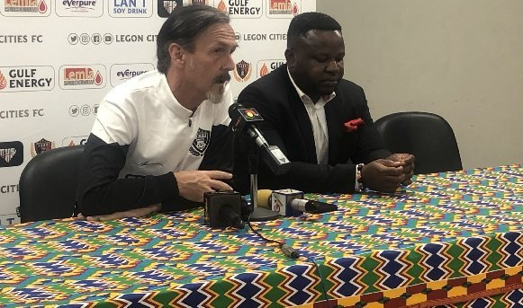 Legon Cities coach Goran Barjaktarevic with their spokesperson