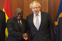 President Nana Addo Dankwa Akufo-Addo in a handshake with Boris Johnson