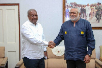 Former president John Mahama with former president Flt. Lt. Jerry John Rawlings