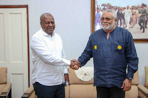 Former president John Mahama with former president Flt. Lt. Jerry John Rawlings