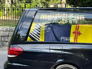 Queen Elizabeth II’s coffin in a car. Credit: BBC