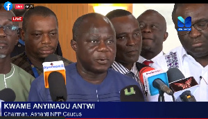 Leader of Ashanti MPs, Kwame Anyimadu Antwi addresses the press