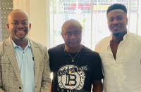 Asamoah Gyan with his manager and Abedi Ayew