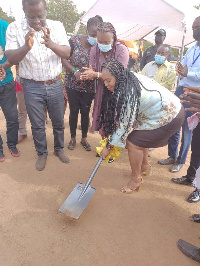 Sarah Adwoa Safo captured cuuting the sod for the law complex in her constituency