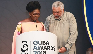 Former President Flt Lt Jerry John Rawlings (r) was speaking at the GUBA Awards