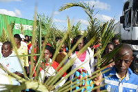 Some christians with palm fronds to mark Palm Sunday