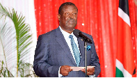 Kenya’s Prime Cabinet Secretary Musalia Mudavadi delivers a speech at the state house in Nairobi.