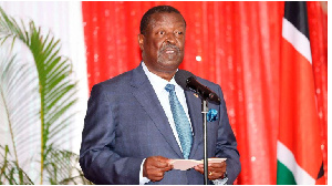 Kenya’s Prime Cabinet Secretary Musalia Mudavadi delivers a speech at the state house in Nairobi.