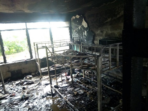 Three rooms and a cubicle containing the chop boxes of the male students were completely burnt