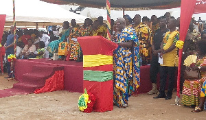 The Western Regional Minister, Dr. Kwaku Afriyie speaking at the climax of the Kundum festival