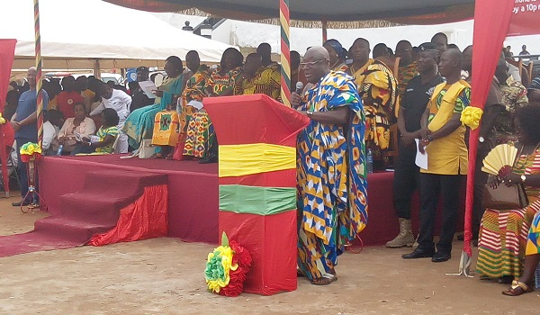 The Western Regional Minister, Dr. Kwaku Afriyie speaking at the climax of the Kundum festival