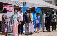 Yaw Frimpong Addo (middle) in a group photograph with donors