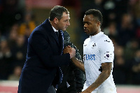 Swansea City manager with Jordan Ayew