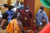 Members of Ghana’s parliament during a break from electing a new leader of parliament. Only 14% of p