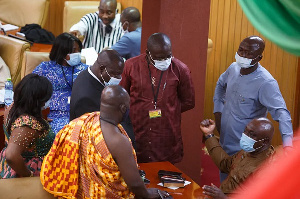 Members of Ghana’s parliament during a break from electing a new leader of parliament. Only 14% of p