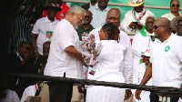 Former President John Rawlings with Former President John Mahama and wife Lordina Mahama