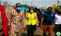 Mayor Elizabeth Tawiah (middle) during a visit to the site of the fire