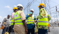 Dr. Matthew Opoku Prempeh interacting with officials working on Pokuase Bulk Supply Point