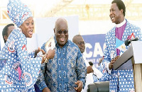 President Akufo-Addo with Diana Asamoah, Apostle Stephen Amoani at the CACI 100th Anniversary