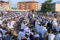 Muslims having a congregational prayer