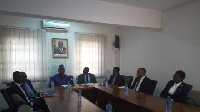 Joe Ghartey (third left) and Richard Dombo (fourth right) meet staff of GRDA and Ghana Railways Co.