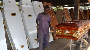 Kwame Marfo is one of the leaders of Kumasi Asafo Coffin sellers and makers