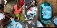 A photo of some Ghanaians washing the disposable mask