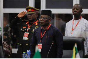 Abdel-Fatau Musah, ECOWAS commissioner, attends the August 17 meeting in Accra, Ghana