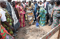 Rebecca Naa Okaikor Akufo-Addo cutting sod for the construction of a 16 bed Health Centre