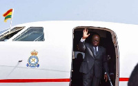 President Akufo-Addo is seen here waving from the presidential jet