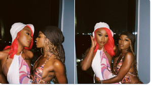 Efia Odo in a sexually suggestive pose with a lady on social media