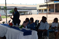 Mr Emmanuel Johnson, Accra East Regional Manager of GWCL addressing residents of Agbogbloshie